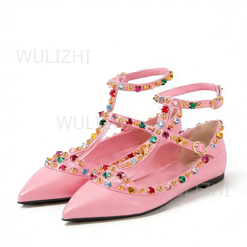 Vibrant Gemstone Rivet Openwork Sandals