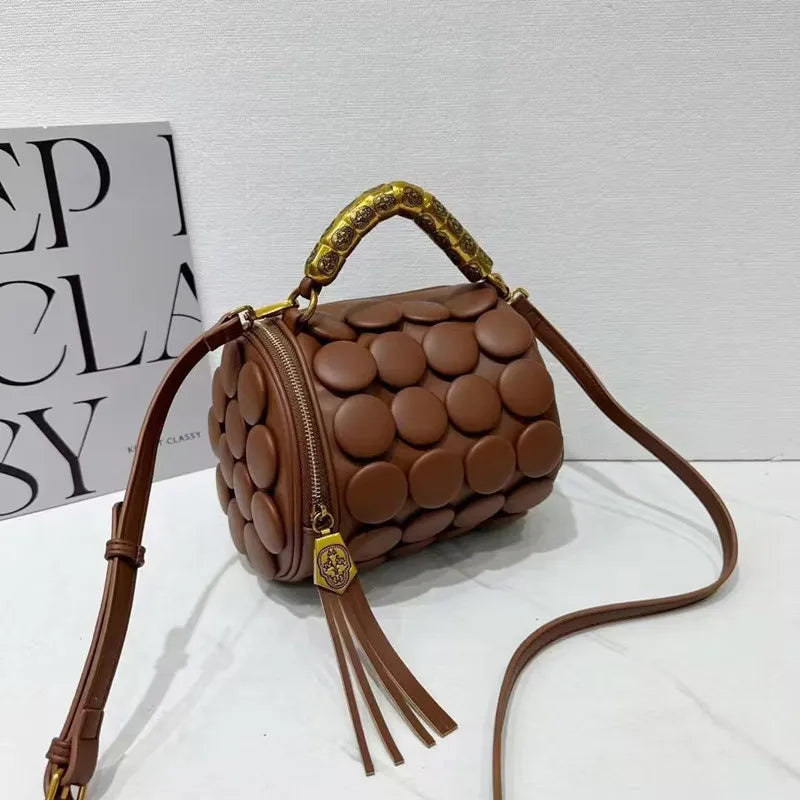 Retro Button Leather Bucket Shoulder Bag