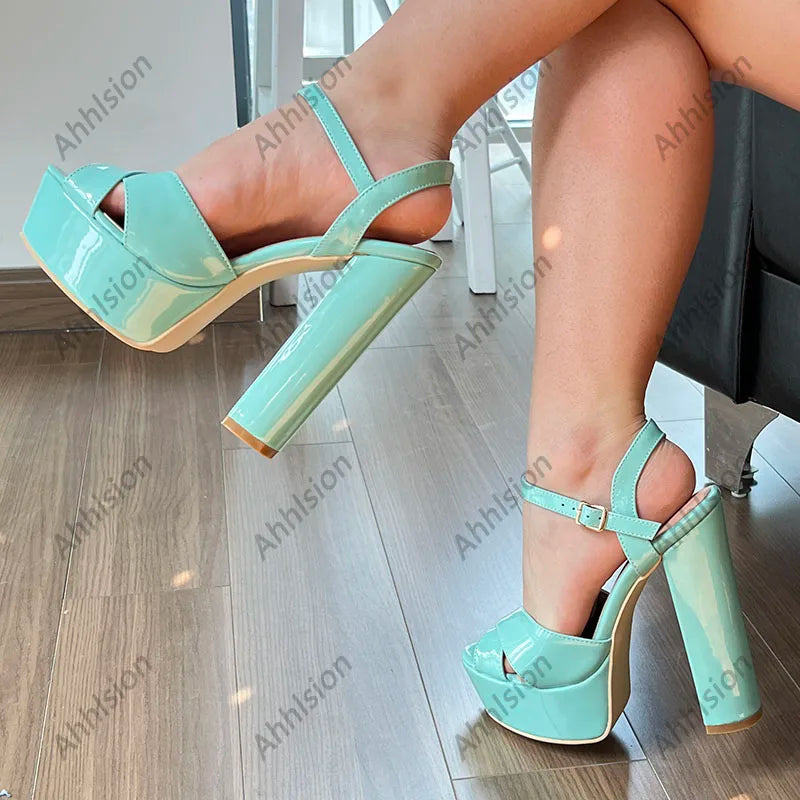 Light Blue Waterproof Open Toe Chunky Heel Sandals For Women