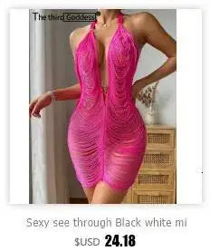 Sheer Metal Chain Backless Mini Dress Party Clubwear for Women