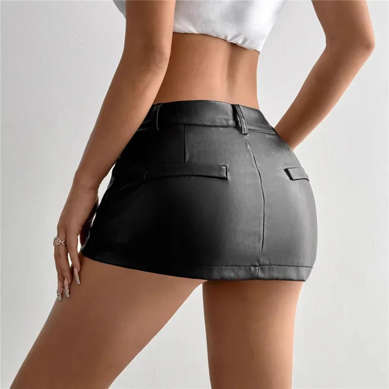 Slim Fit Faux Leather Zippered Mini Skirt for Women