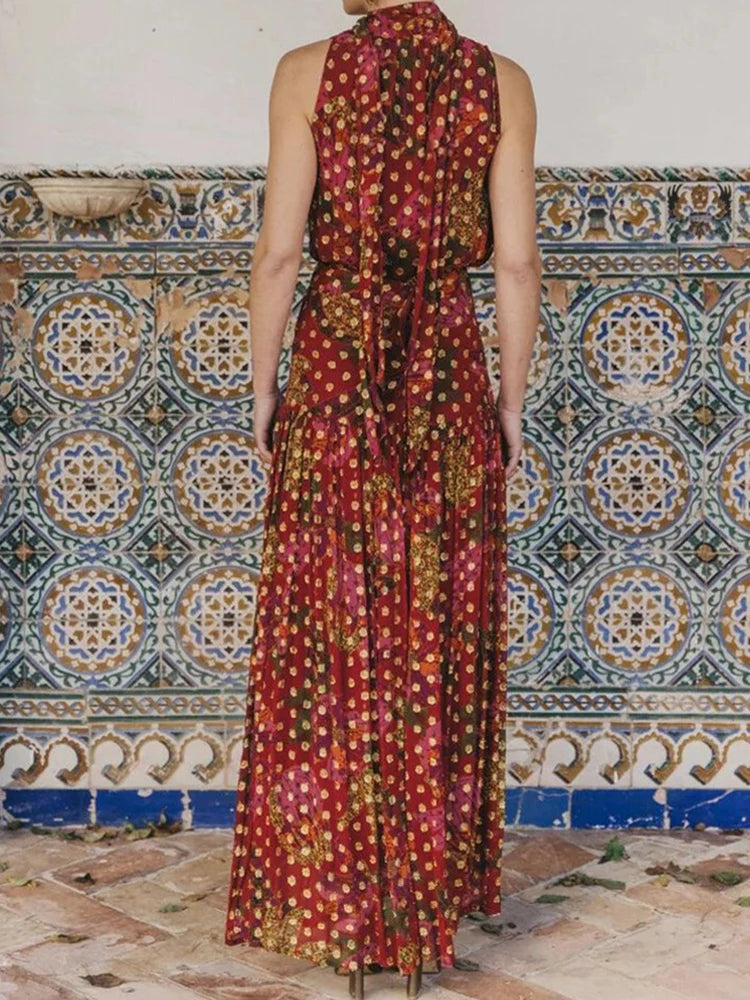Bohemian Print Two Piece Top and Maxi Skirt Set for Women