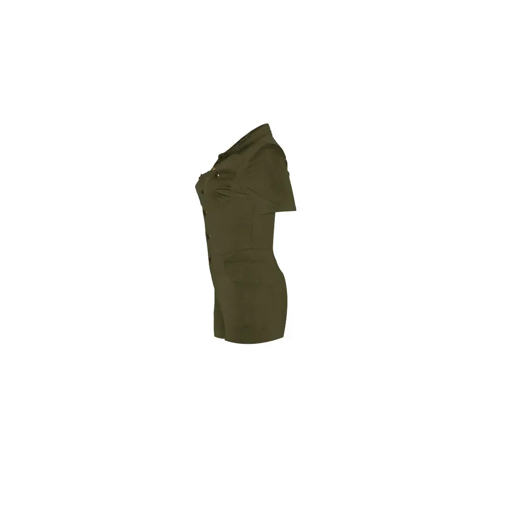 Summer V Neck Mesh Cargo Short Jumpsuit for Women