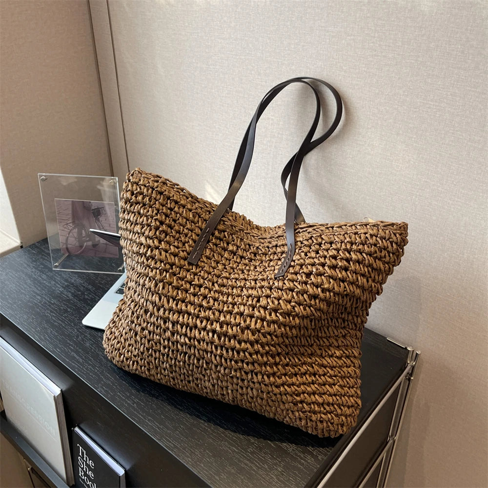 Large Capacity Straw Woven Shoulder Tote Bag for Women