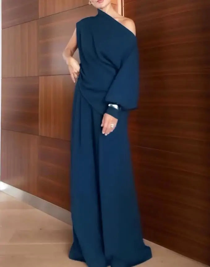 Chic Asymmetrical Skew Neck Two Piece Set For Women