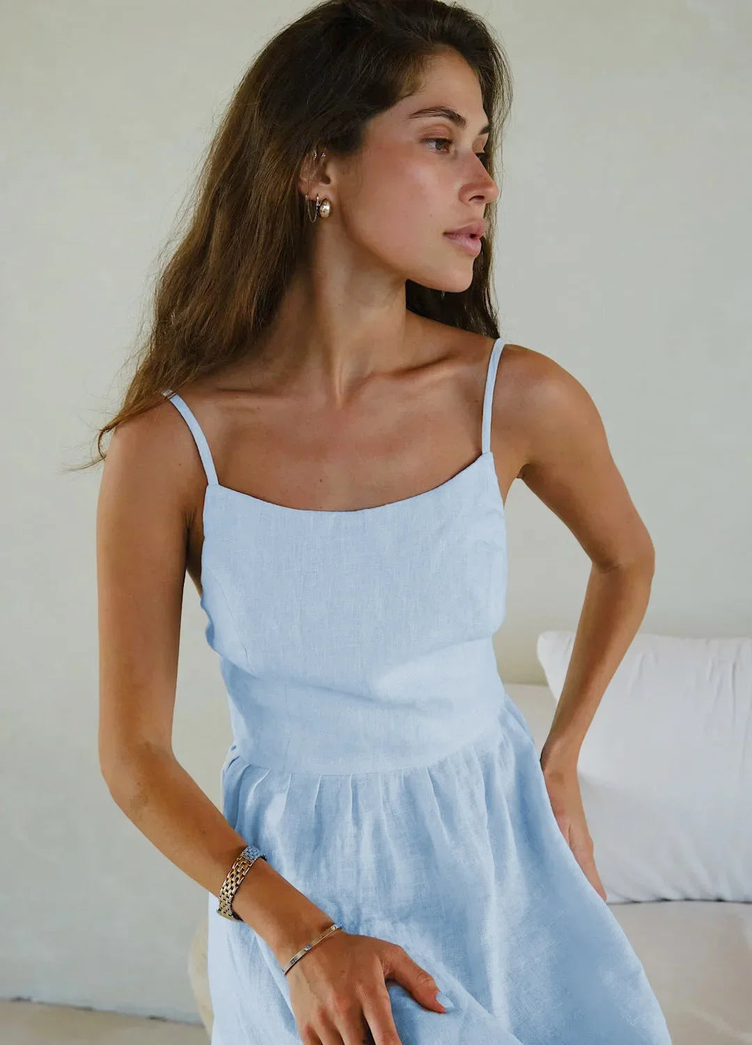Loose Backless A Line Cotton Beach Maxi Dress for Women
