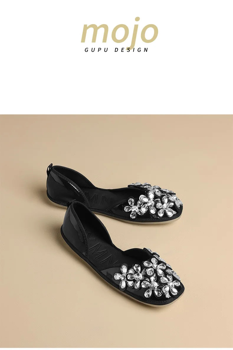 Luxurious Rhinestone Square Toe Slip On Mules for Women