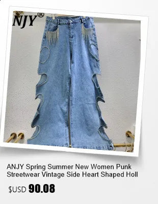 ANJY Autumn Winter New Women Fashion Elegant Denim Trench Coat Ins Streetwear Turn-Down Collar Lace-Up Button Long Jacket A13025