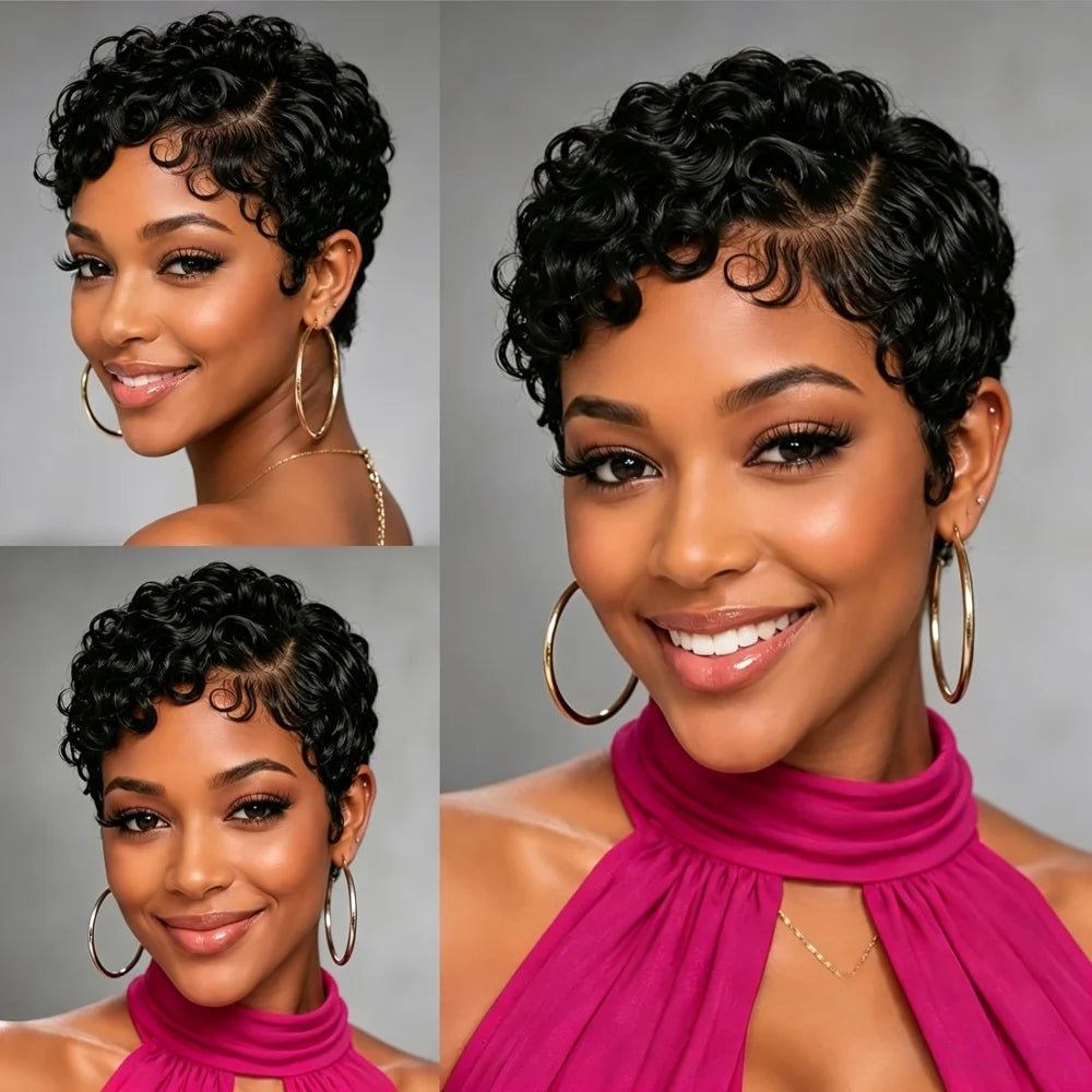 Natural Looking Short Curly Human Hair Wig for Women