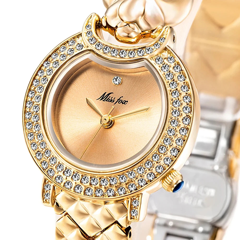 Wristwatch Leopard Print 3D Bling Diamond Dial Alloy Case Quartz Movement Casual Style
