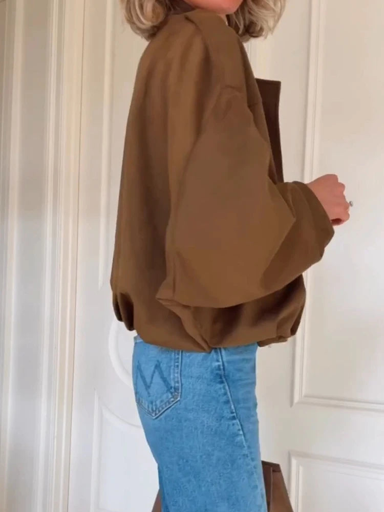 Long Batwing Sleeve Patchwork Zipper Jacket for Women