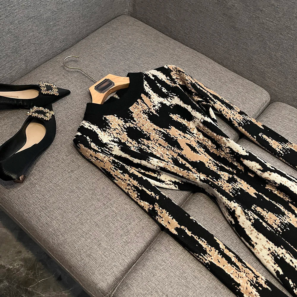 Leopard Print Long Sleeve Sheath Dress