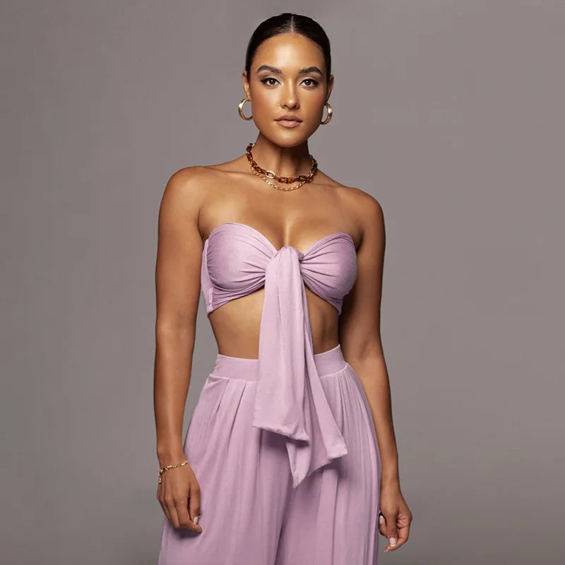 Elegant Solid Color Casual Two Piece Set for Women