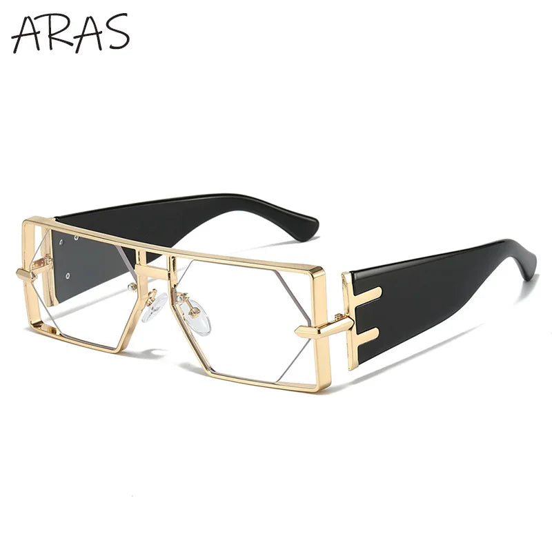 Vintage Hollow Metal Frame Rectangle Sunglasses for Women