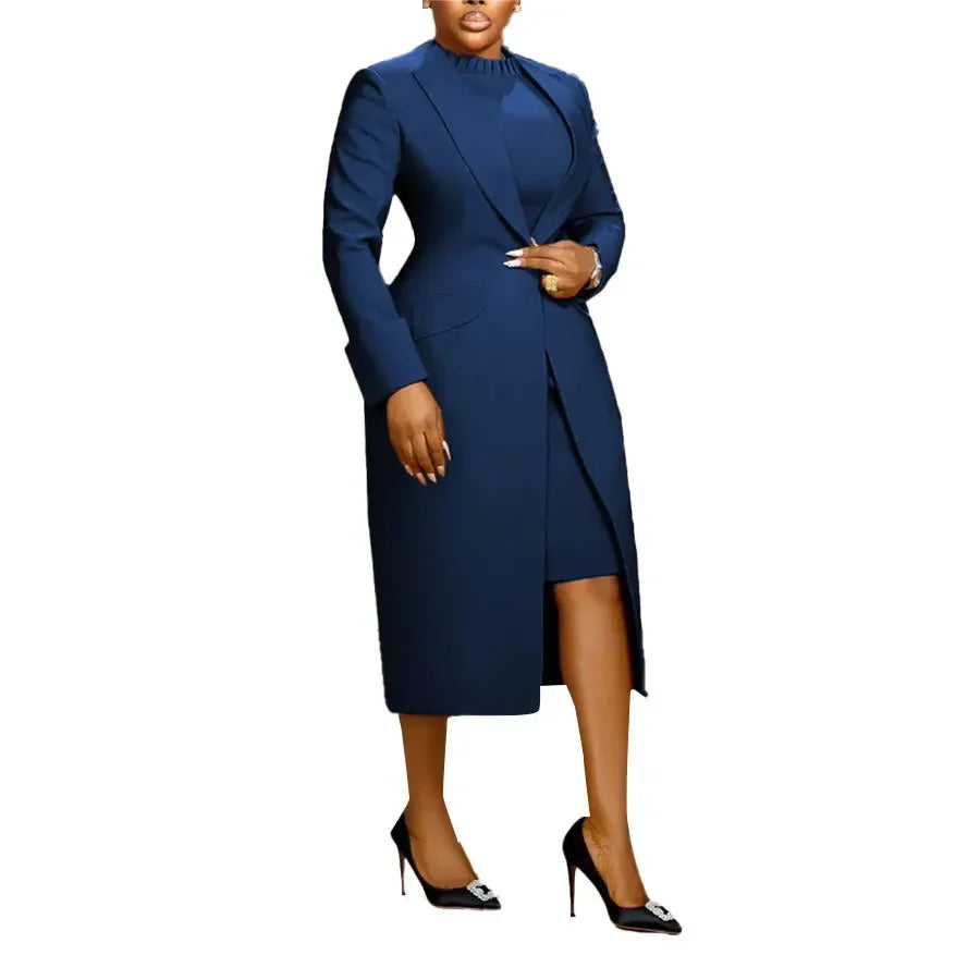 Long Sleeve Blazer and Dress Two Piece Set for Women