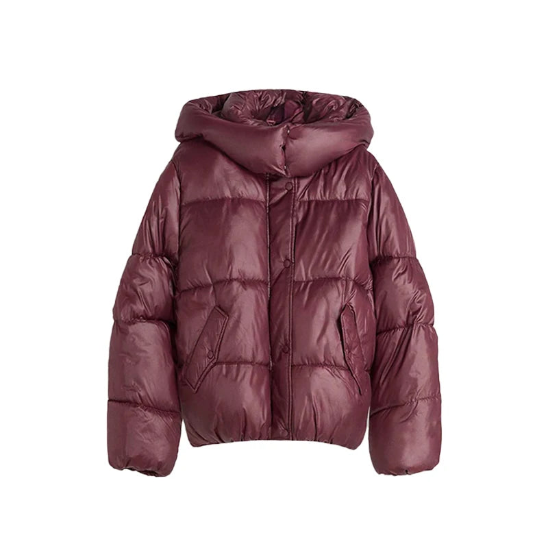 Women 's Down Jackets Vintage Hooded Single Breasted Puffer Full Sleeve Padded Cotton Coats Female 2025 Autumn Lady Streetwears