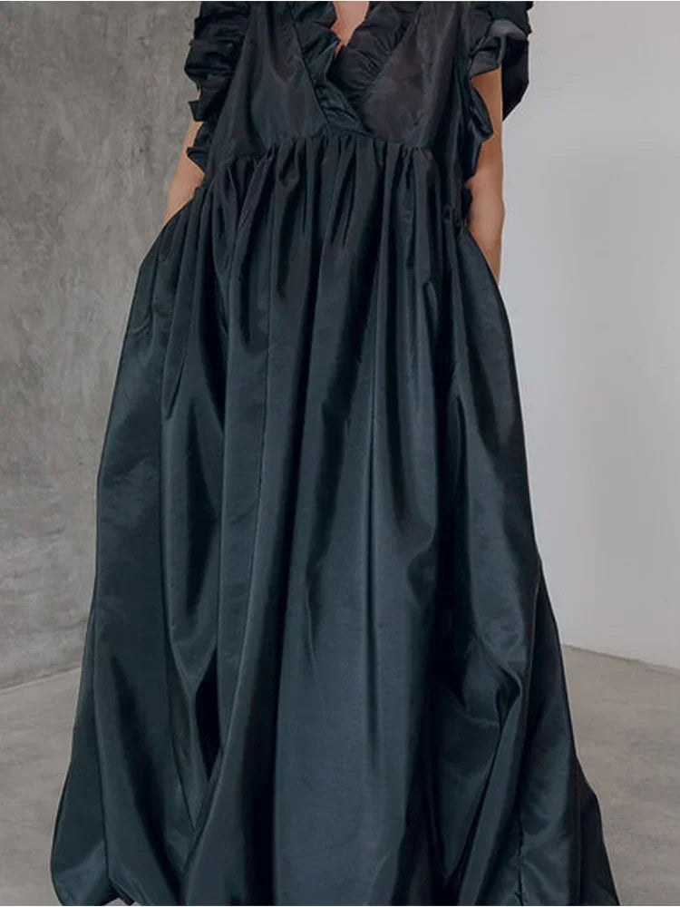 V Neck Pleated A Line Dress