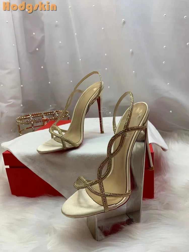 Crystal Strappy Thin Stiletto Heel Sandals for Women