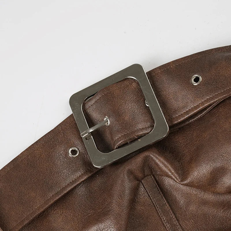 Sexy Leather Corset Vest, Cinched Waistband, Metal Buckle Top, Punk Style, Individualistic Street Style, Spicy Girl Outfit