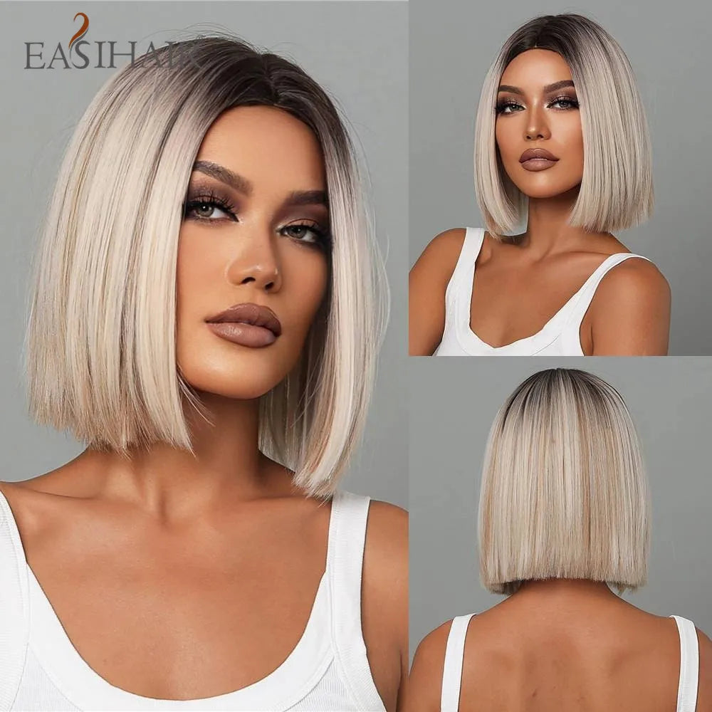 Light Blonde Bob Wig With Bangs for Women Heat Resistant