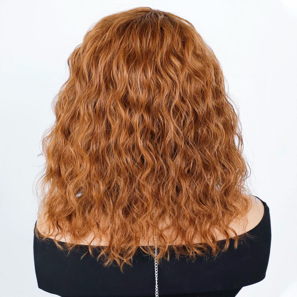 Natural Brown Pixie Cut Water Wave Human Hair Wig For Women