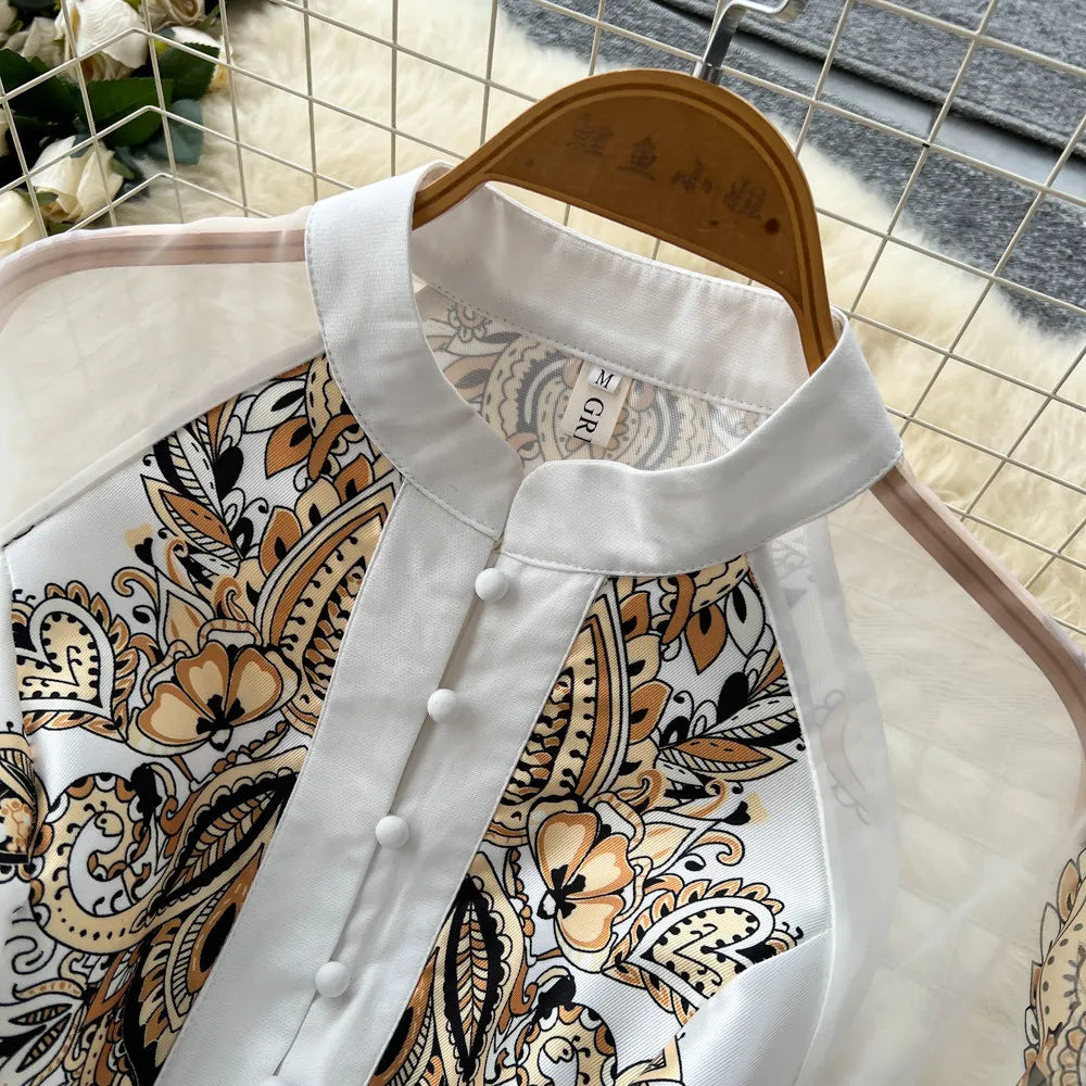 Elegant Printed Mesh Spliced A Line Maxi Dress for Women