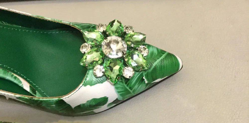 Crystal Rhinestone Leather Pumps