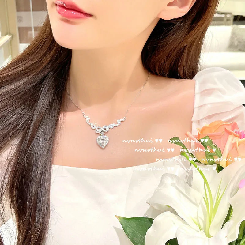 Heart Zircon Pendant Necklace in Sterling Silver for Women