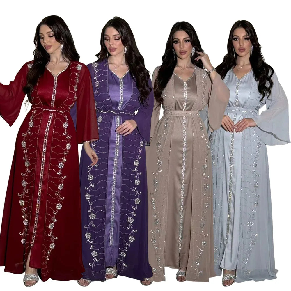Embellished Chiffon Jalabiya Dress Set for Women