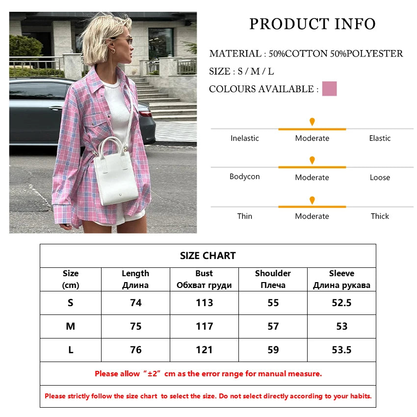 Vintage Pink Plaid Long Sleeve Button-Up Shirt for Women