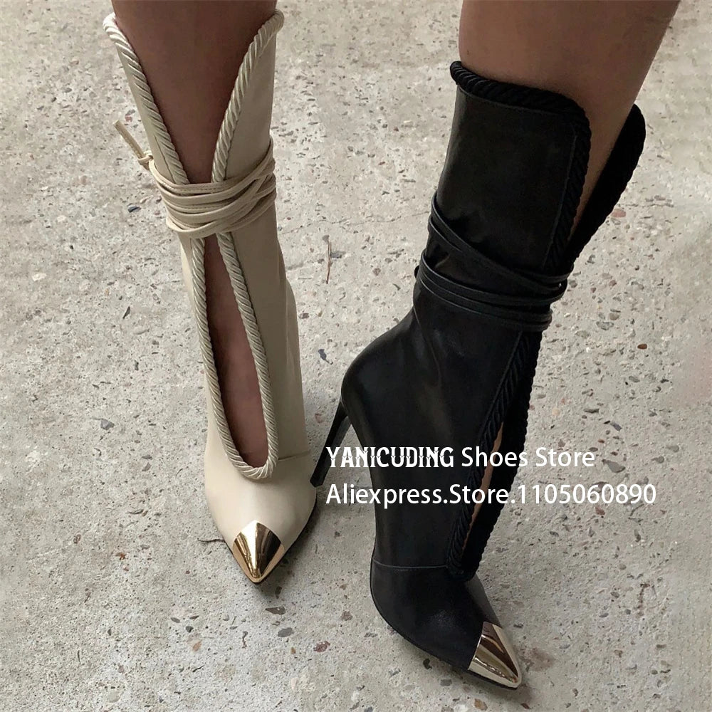Metallic Pointed Toe Stiletto Ankle Boots for Women