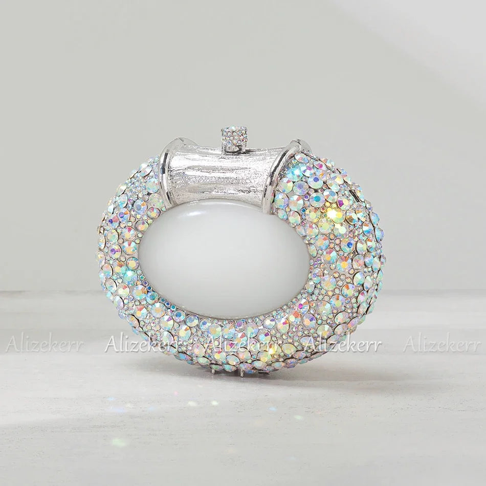 Shimmering Crystal Embellished Oval Evening Clutch for Women