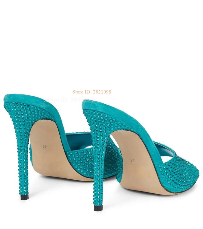 Crystal Embellished Suede Open Toe Sandals for Women