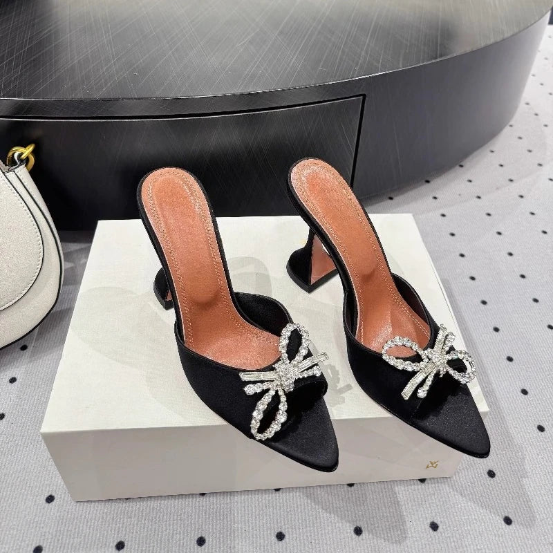 Bow Rhinestone Pointed Toe High Heel Sandals for Women