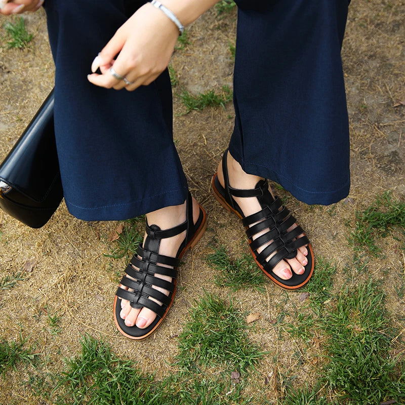 Summer Leather Handmade Gladiator Buckle Sandals for Women