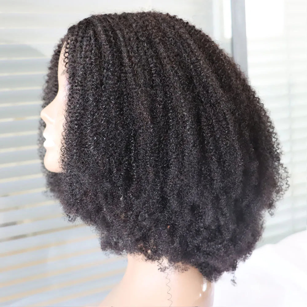 Natural 4C Kinky Curly V Part Human Hair Wig for Women