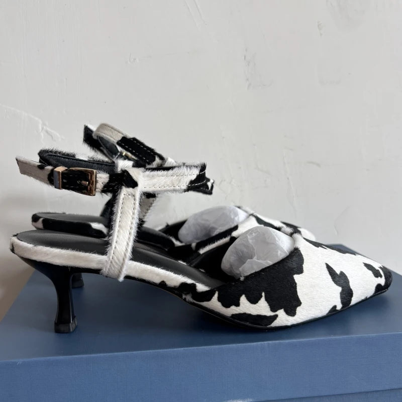 Leather Pointed Toe Mid Heel Sandals