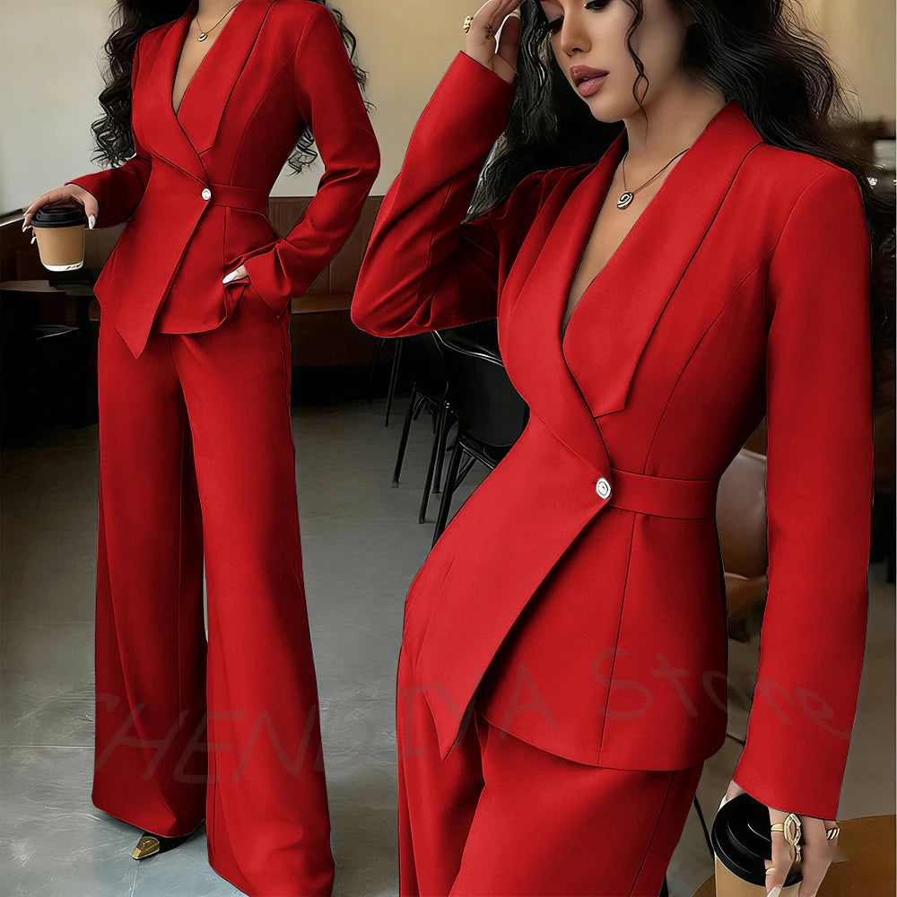 Elegant Office Lady Professional Suit Two Pieces Classic Shawl Lapel Single Button Outfit High Quality Women's Tailored Set