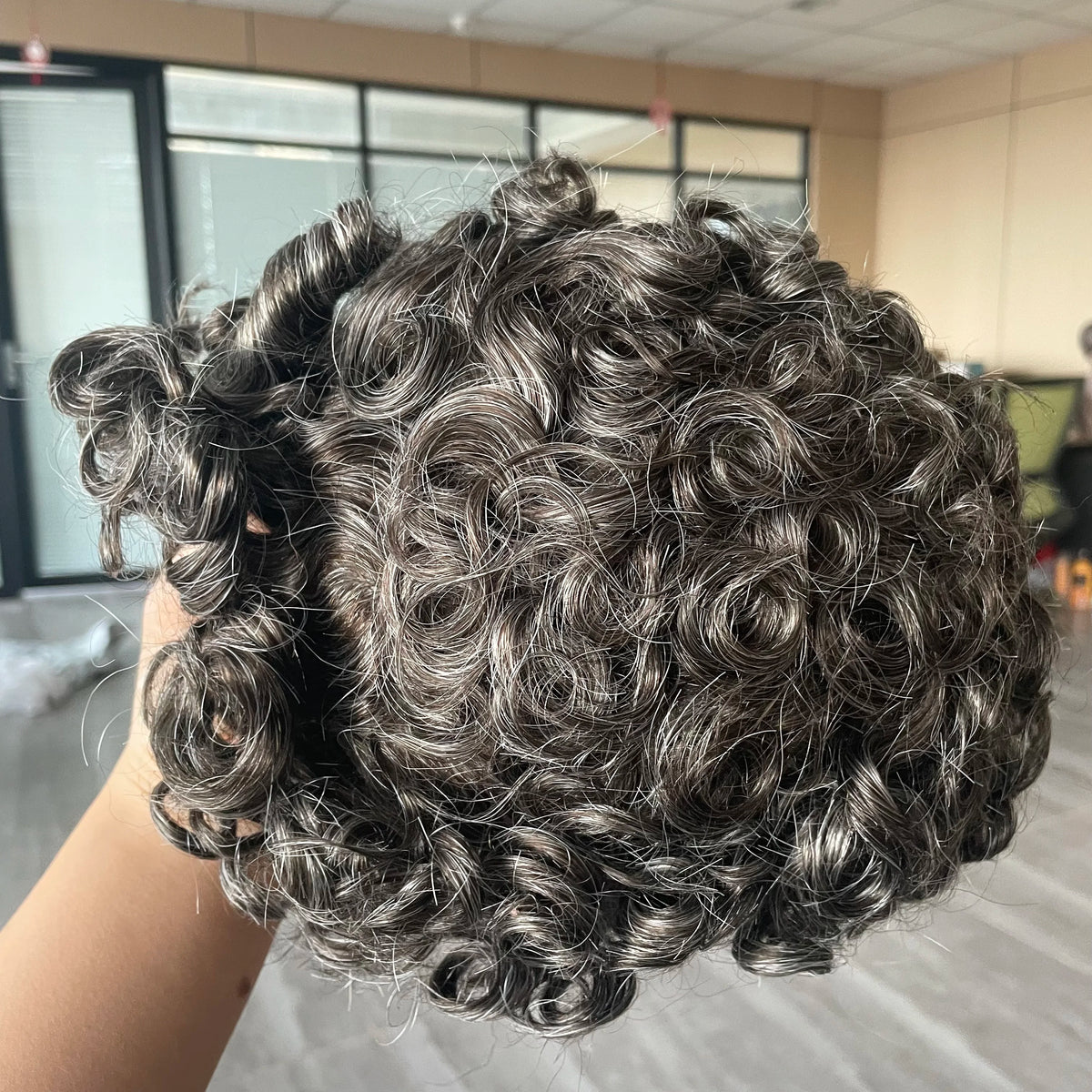 Curly Blonde Human Hair Toupee With Natural Hairline for Women