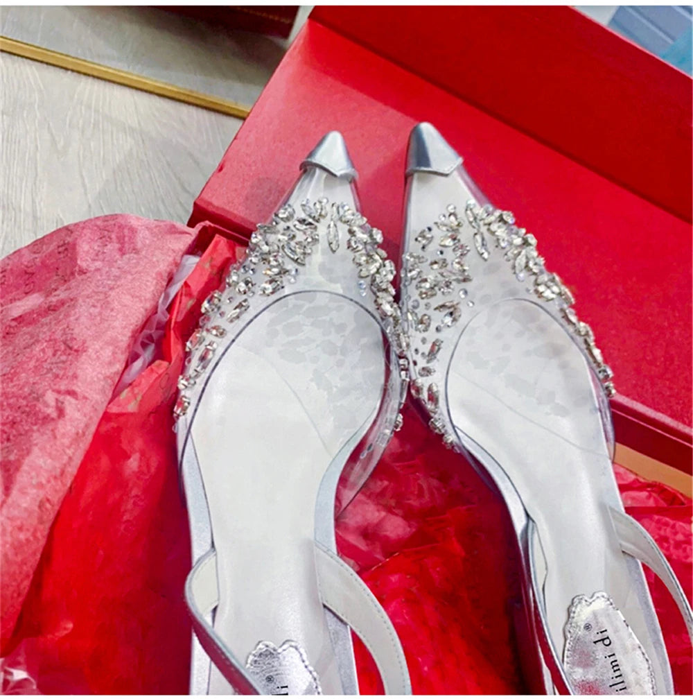 Rhinestone Pointed Toe Transparent Sandals for Women