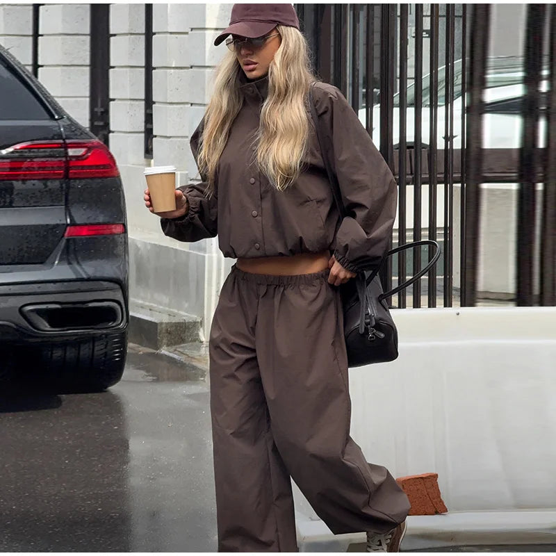 Ruffle Hem Jacket and Jogger Pants Two Piece Set for Women