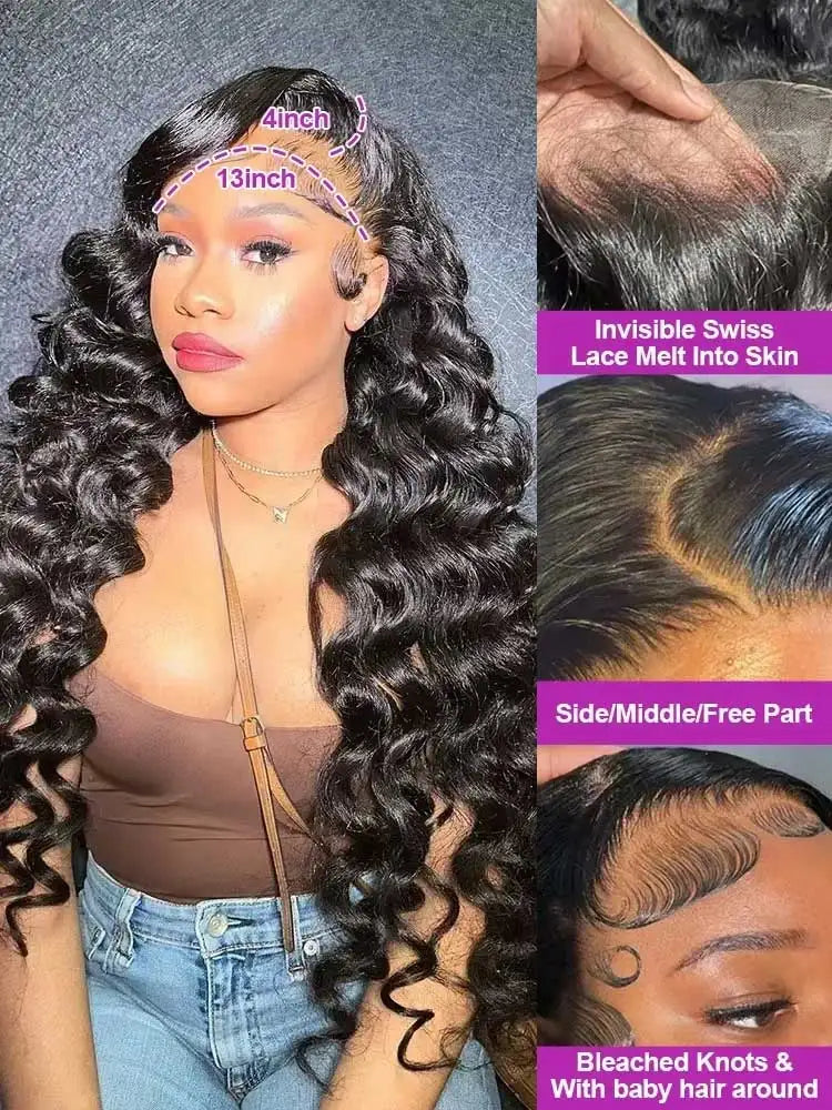 Loose Deep Wave Brazilian Remy Hair Frontal Wig For Women