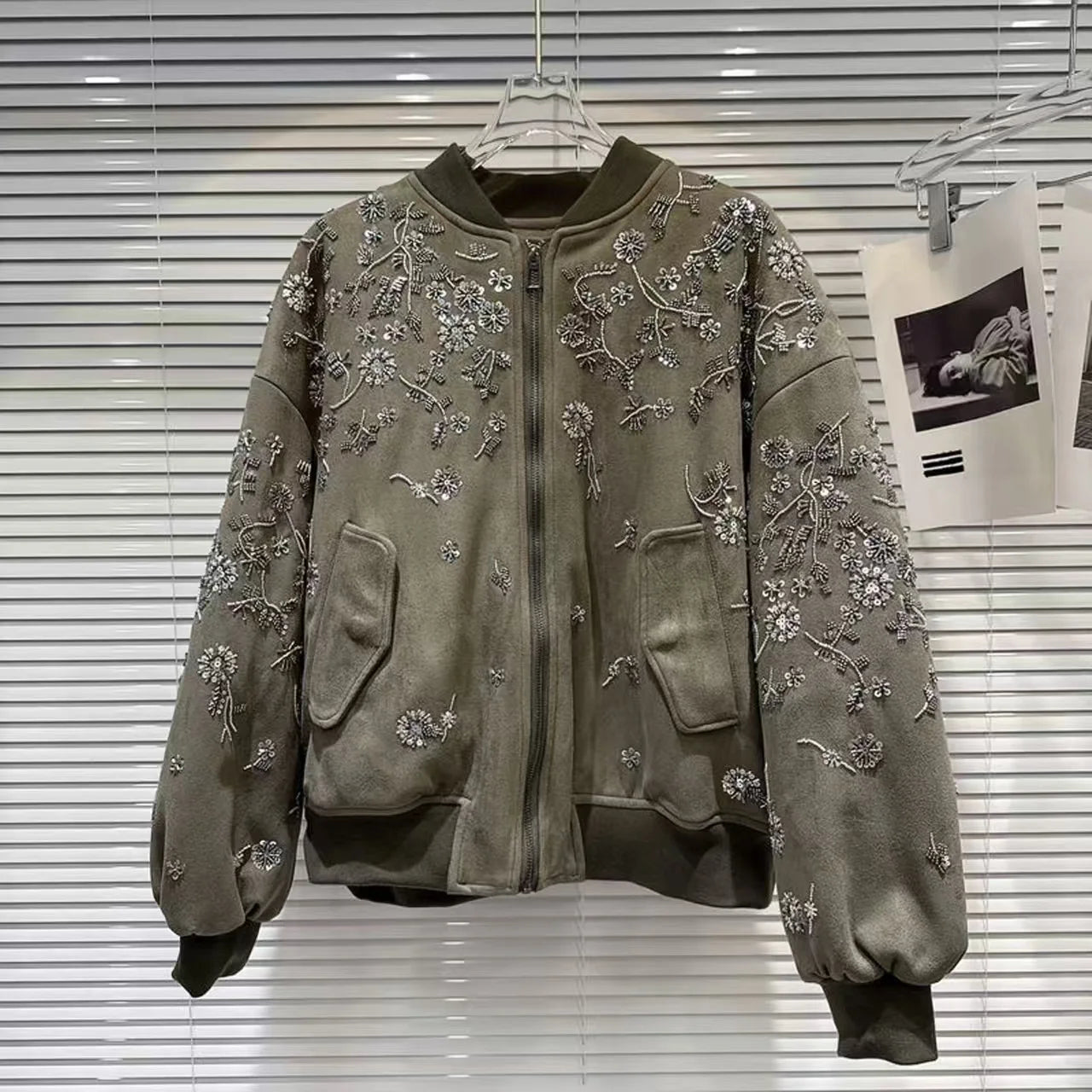 2026 Winter New Coat for Women,Retro Heavy Industry Nail Bead Suede Embroidery Loose Cotton Jacket