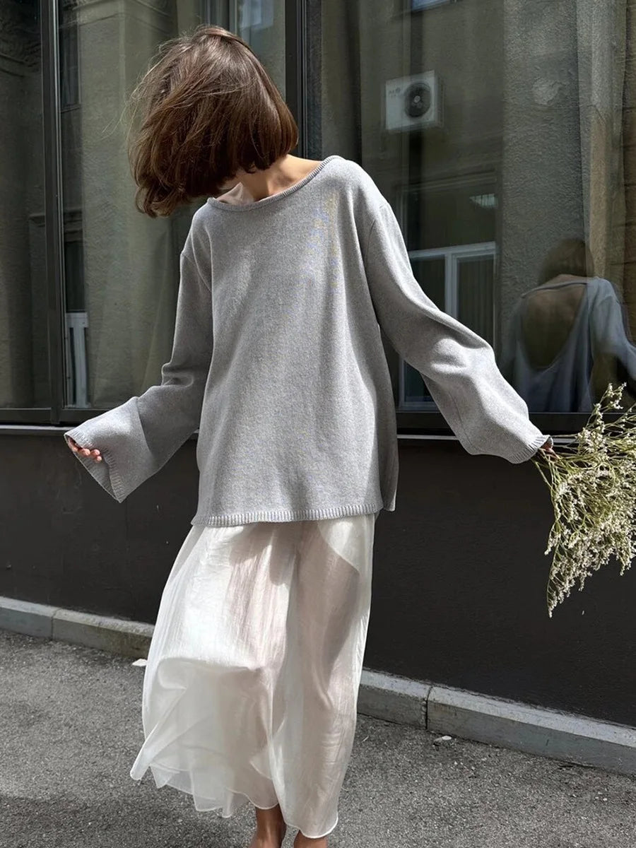 Backless Patchwork Knit Sweater