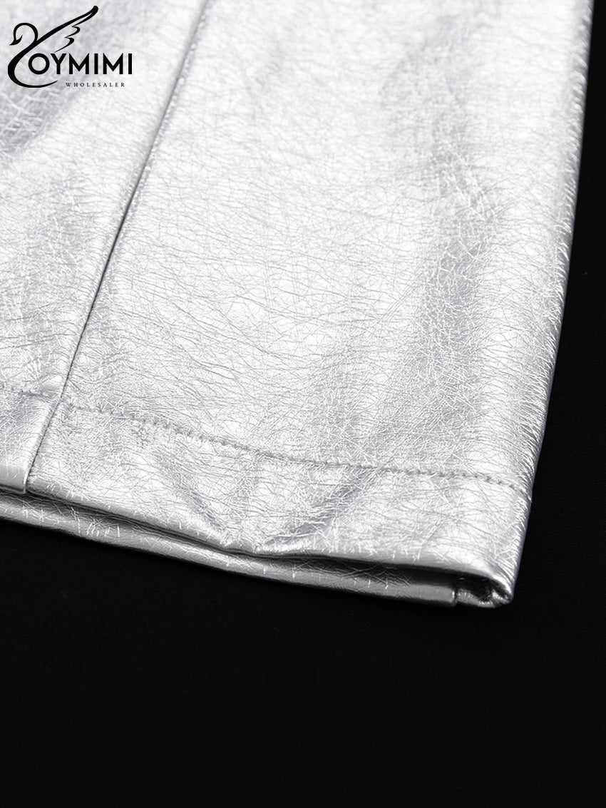 Oymimi Sexy Sliver Bodycon Dress Lady Fashion Slim O-Neck Sleeveless Mini Dress Elegant Classic Party Dresses For Women 2023