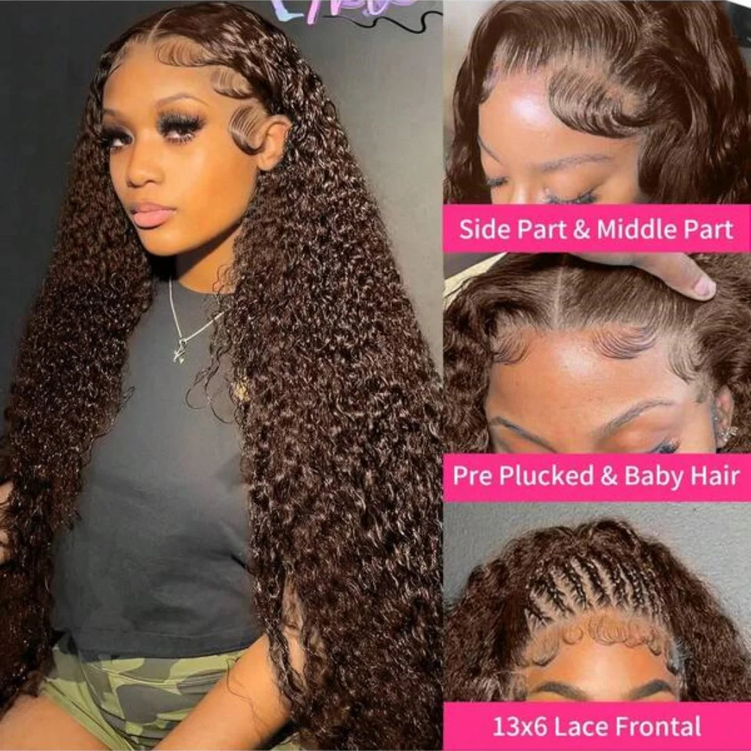 Chocolate Brown Deep Curly Human Hair Lace Wig for Women