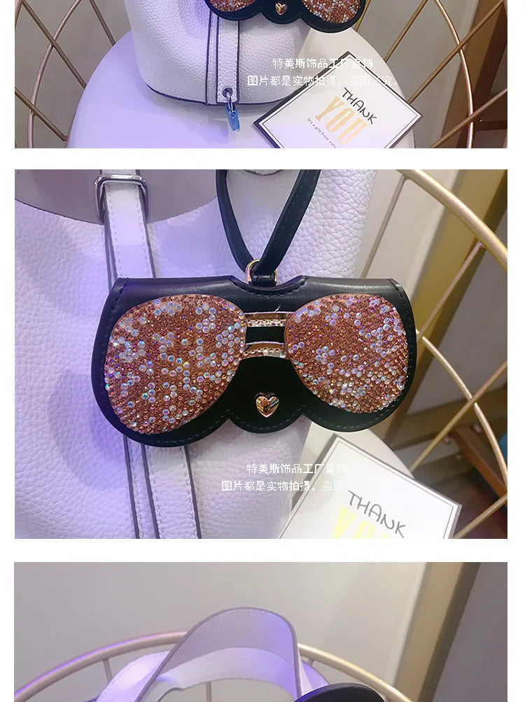 Diamonds cute glasses clip ins fashion sunglasses bag portable sunglasses case protective cover bag bag hanging jewelry