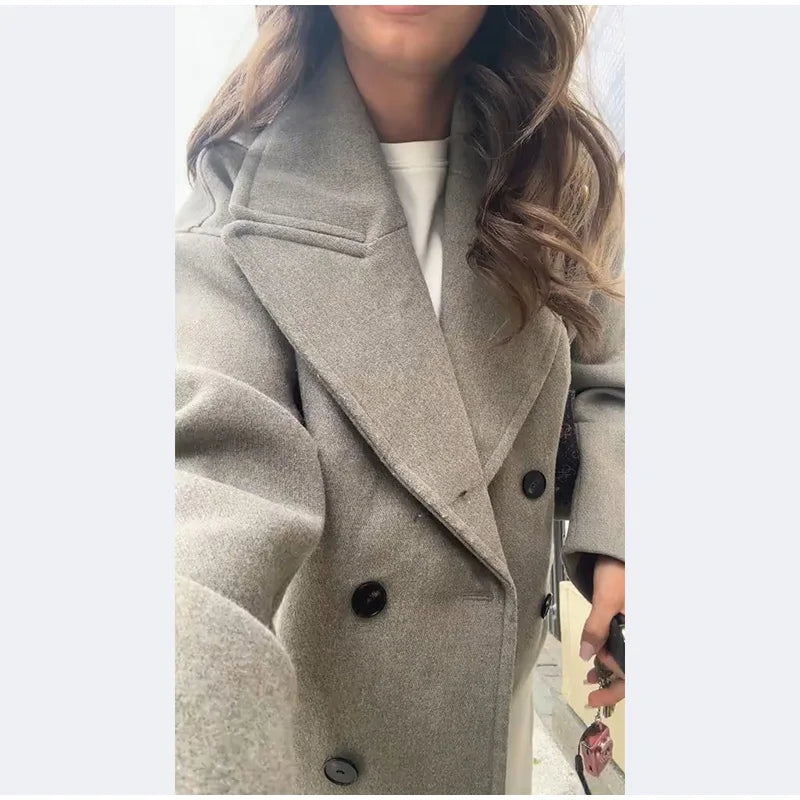 Double Breasted Cropped Jacket With Turn Down Collar for Women