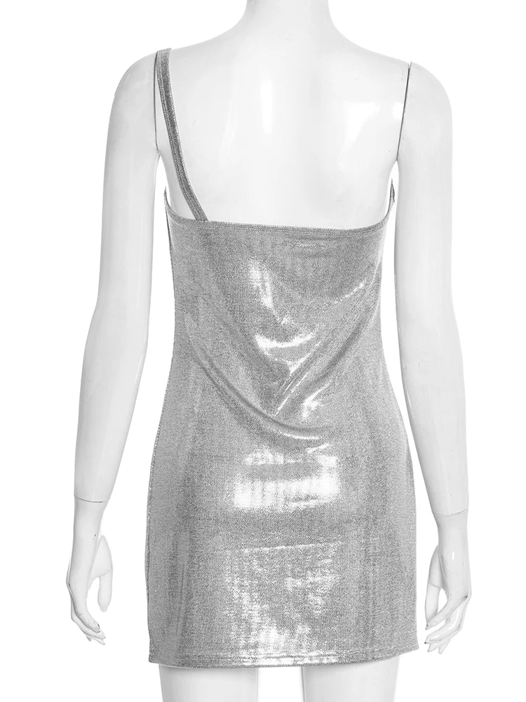 Shiny Ruched Off Shoulder Backless Mini Dress for Women
