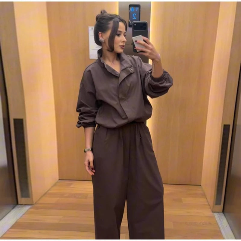 Ruffle Hem Jacket and Jogger Pants Two Piece Set for Women